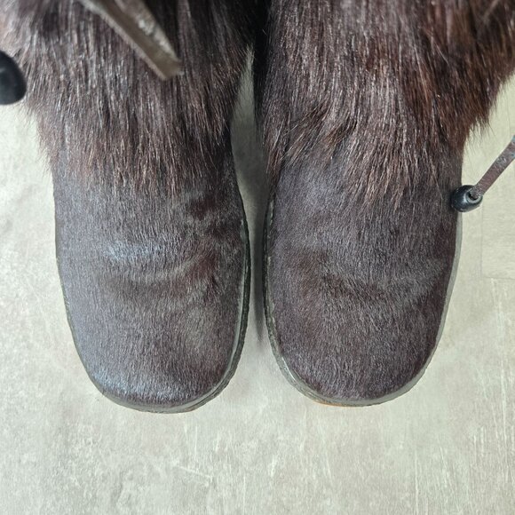 Oscar Sport Fur Boot Brown 10 Boho Ski Y2K Shearling Outdoor Pull On Cozy Bootie - Picture 12 of 15